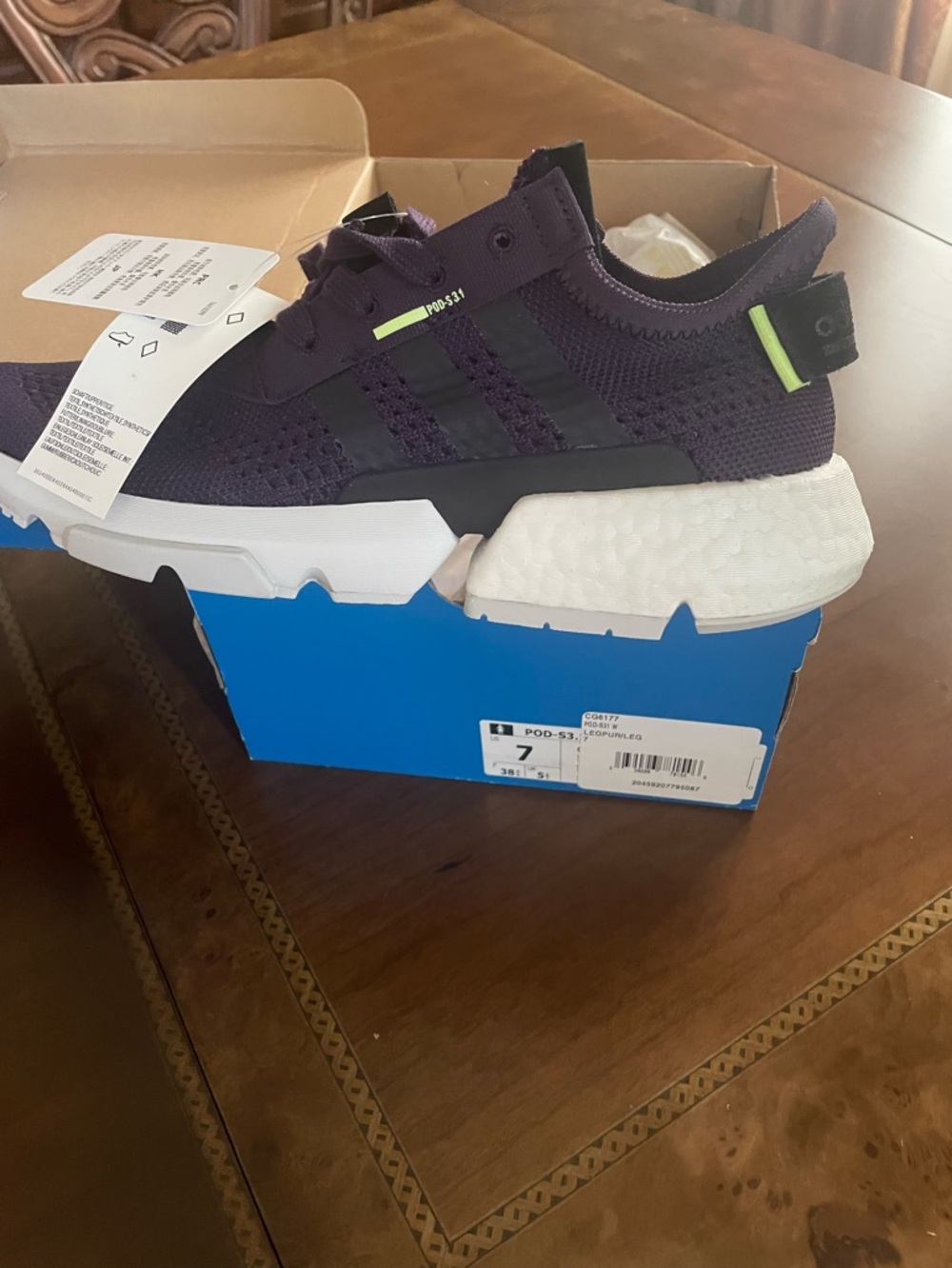 adidas POD-S3.1 Purple Knit Sneakers with Black and Neon Green Accents